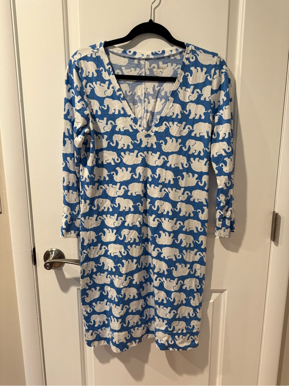 Lilly Pulitzer Blue and White Elephant Print V-Neck Dress